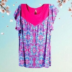 TORRID Plus Size Super Soft Crew Neck Eyelet Yoke Cold Shoulder Top.